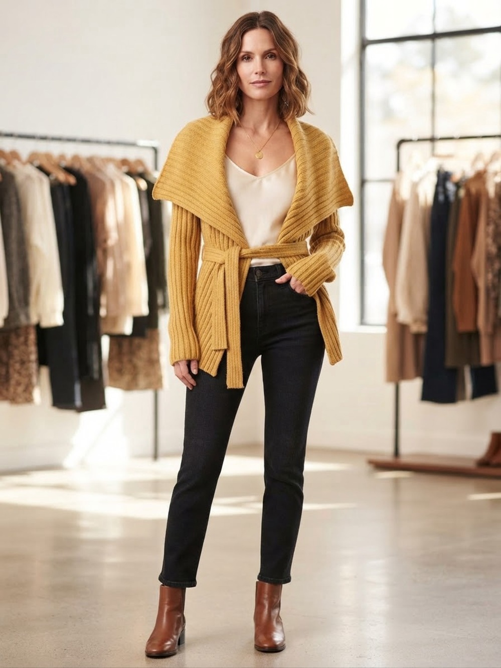 Anthropologie Sparrow Mustard Yellow Wool Cashmere Blend Collar Wrap Cardigan